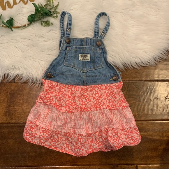 OshKosh B’gosh Dress Overalls red white floral skirt front pocket size 2T - Picture 2 of 6